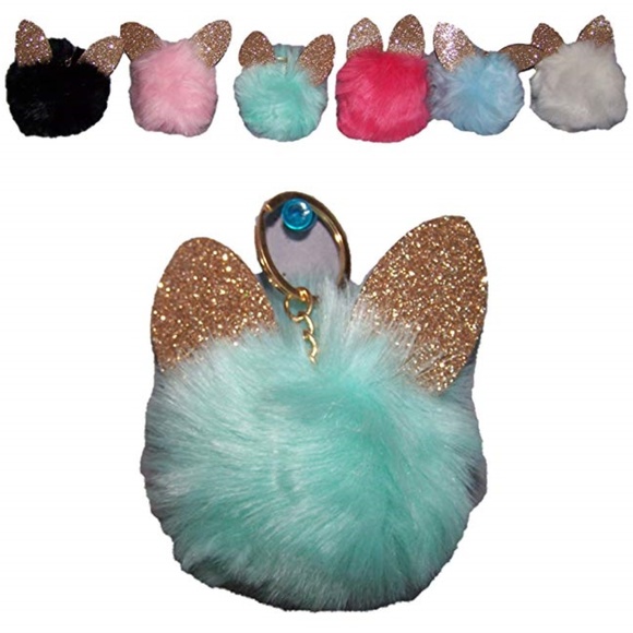 Pom Pom Keychain ~ Glitter Ears ~ NWT Purse Charm - Picture 2 of 3